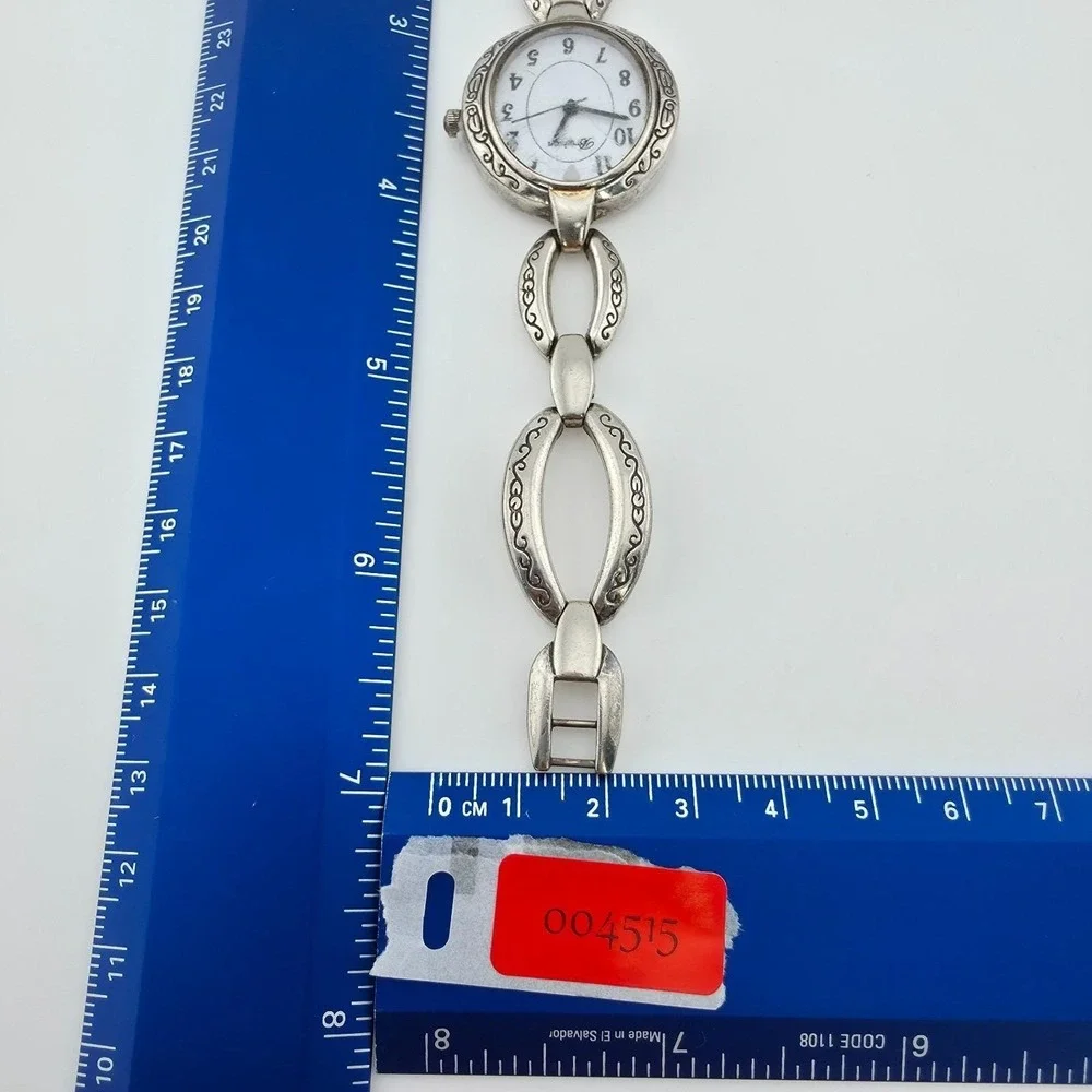 BRIGHTON 'Alta' Watch Petite Link Bracelet Etched Scrollwork Silver Plate 6.5